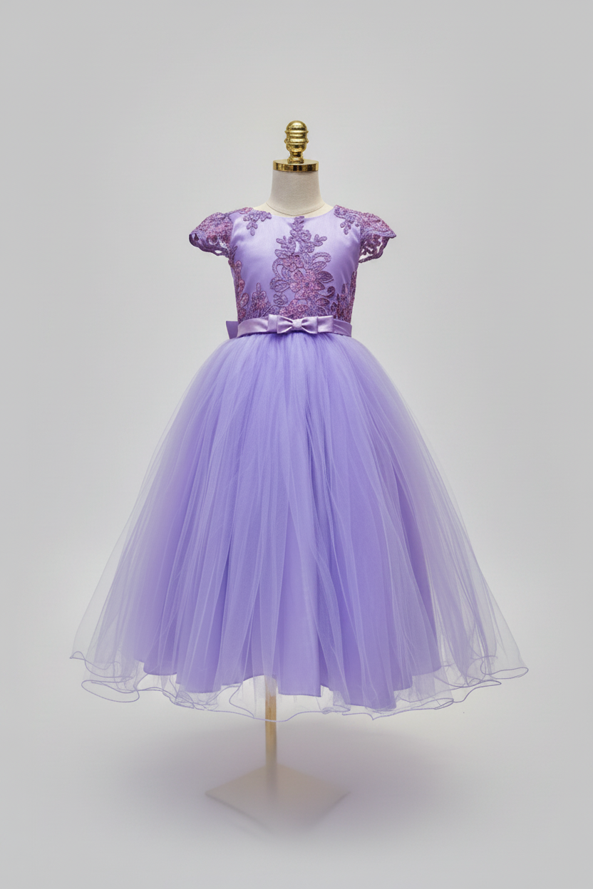 Vestido morado evento gala con manga Princesa Royal