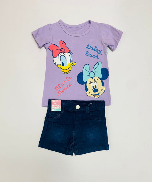 Set conjunto 2 piezas niña minnie camisa morada short azul oscuro D9-MI-1400B
