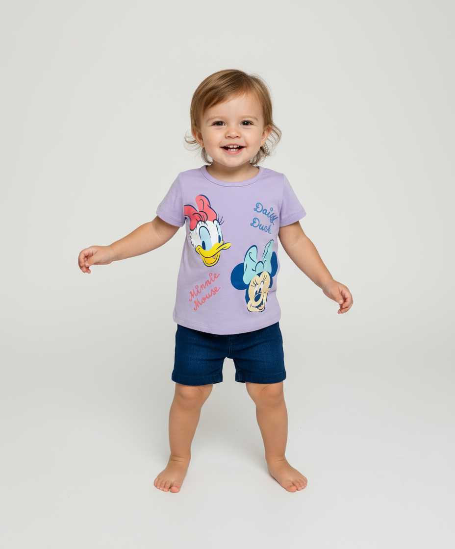 Set conjunto 2 piezas bebe niña minnie camisa morada short azul oscuro D9-MI-1400B promo 2x1000