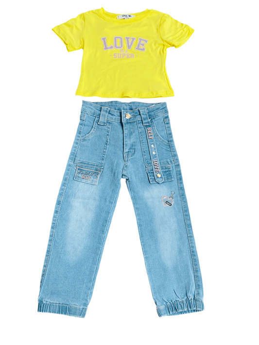 Conjunto set amarillo de niña camisa y Jeans CGS1216-3
