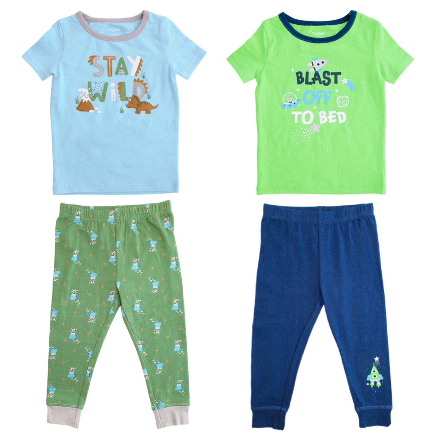 Set 2 piezas pijama conjunto bebe niño camisa azul pantalón verde Tinytots 658C-Y1392