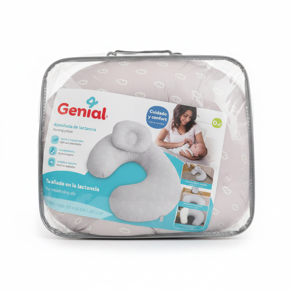 Dona almohada para lactancia genial bebe niño niña NB nubes gris nude