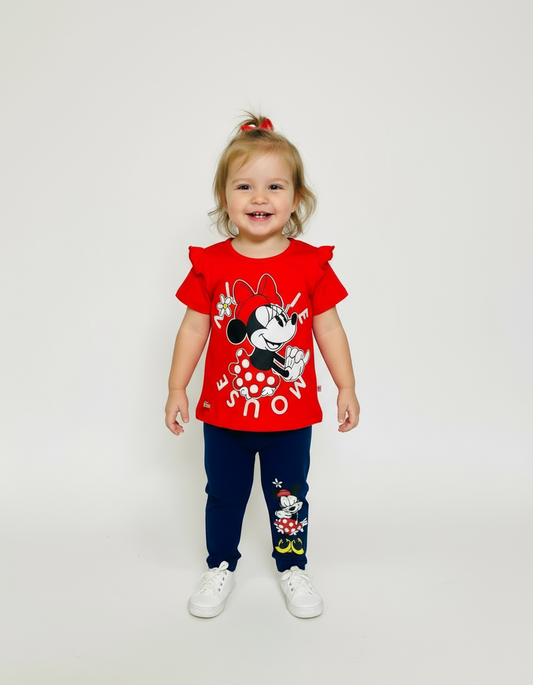 Set conjunto 2 piezas Minnie bebe niña camisa roja pantalon azul D9-MI-1290B promo 2x1000