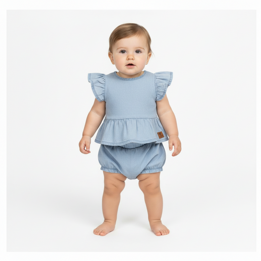 Set 2 piezas azul jeans bebe niña  quimby 30236-184025