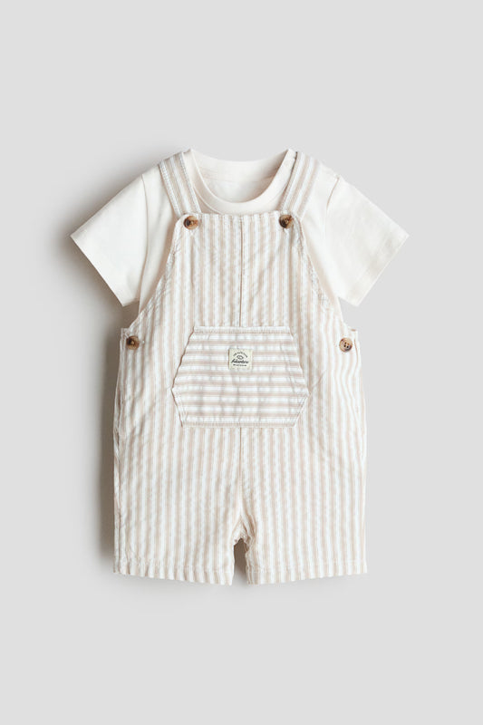 Set conjunto 2 piezas overall beige camisa mameluco beige bebe niño H&M 1330588001