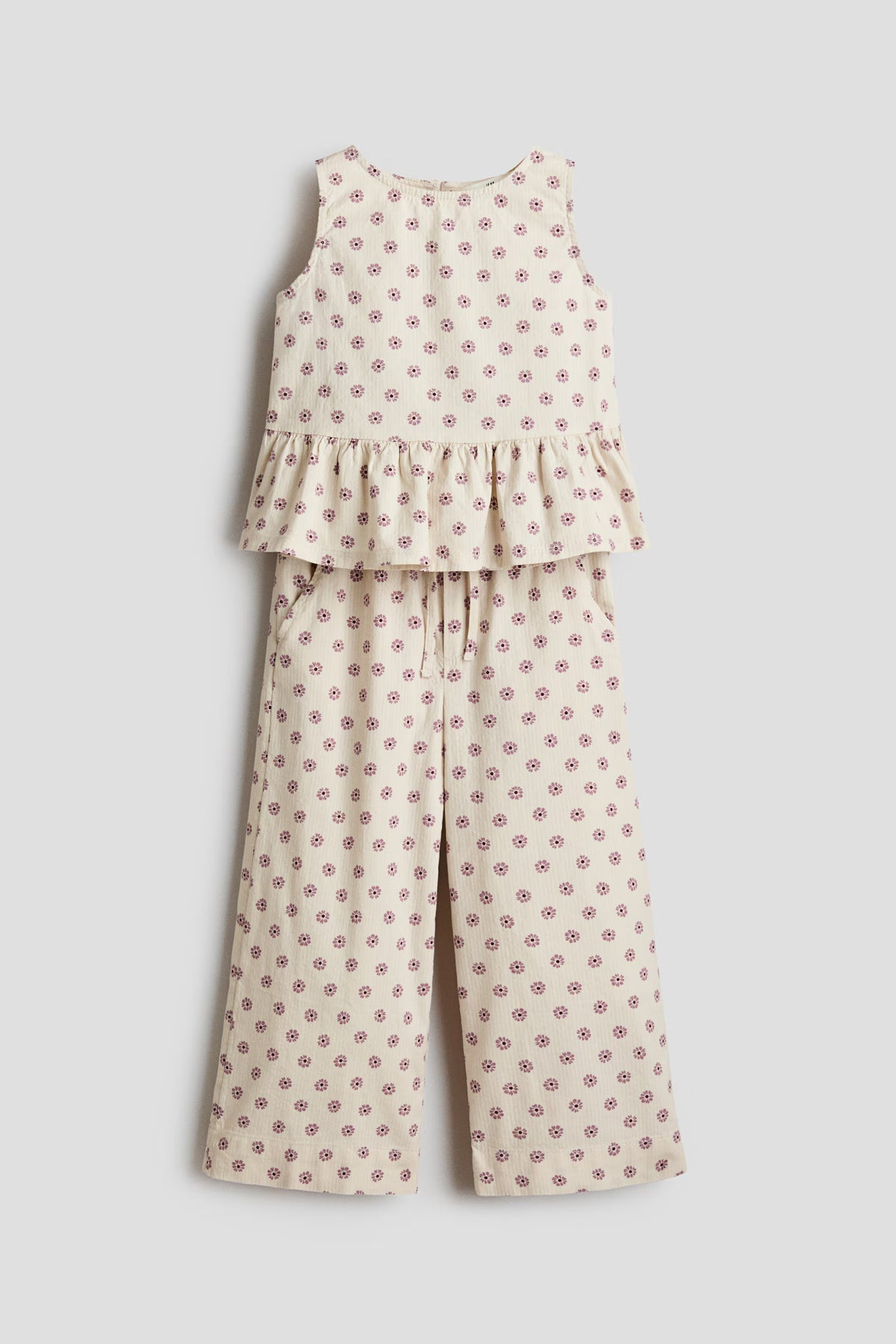 Set conjunto 2 piezas camisa pantalon beige floreado niña H&M 1348599002