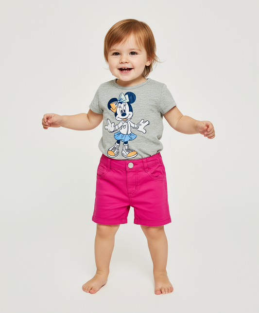 Set conjunto 2 piezas camisa gris short rosado Minnie bebe niña D9-MI-1312B promo 2x1000