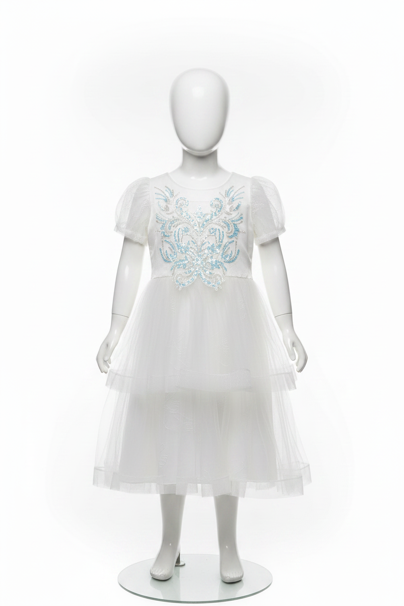 Vestido blanco lentejuelas tornasol gala eventos niña bautizo 86649 890790 PROMO