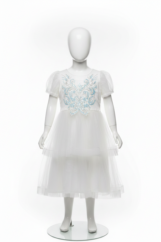 Vestido blanco lentejuelas tornasol gala eventos niña bautizo 86649 890790 PROMO