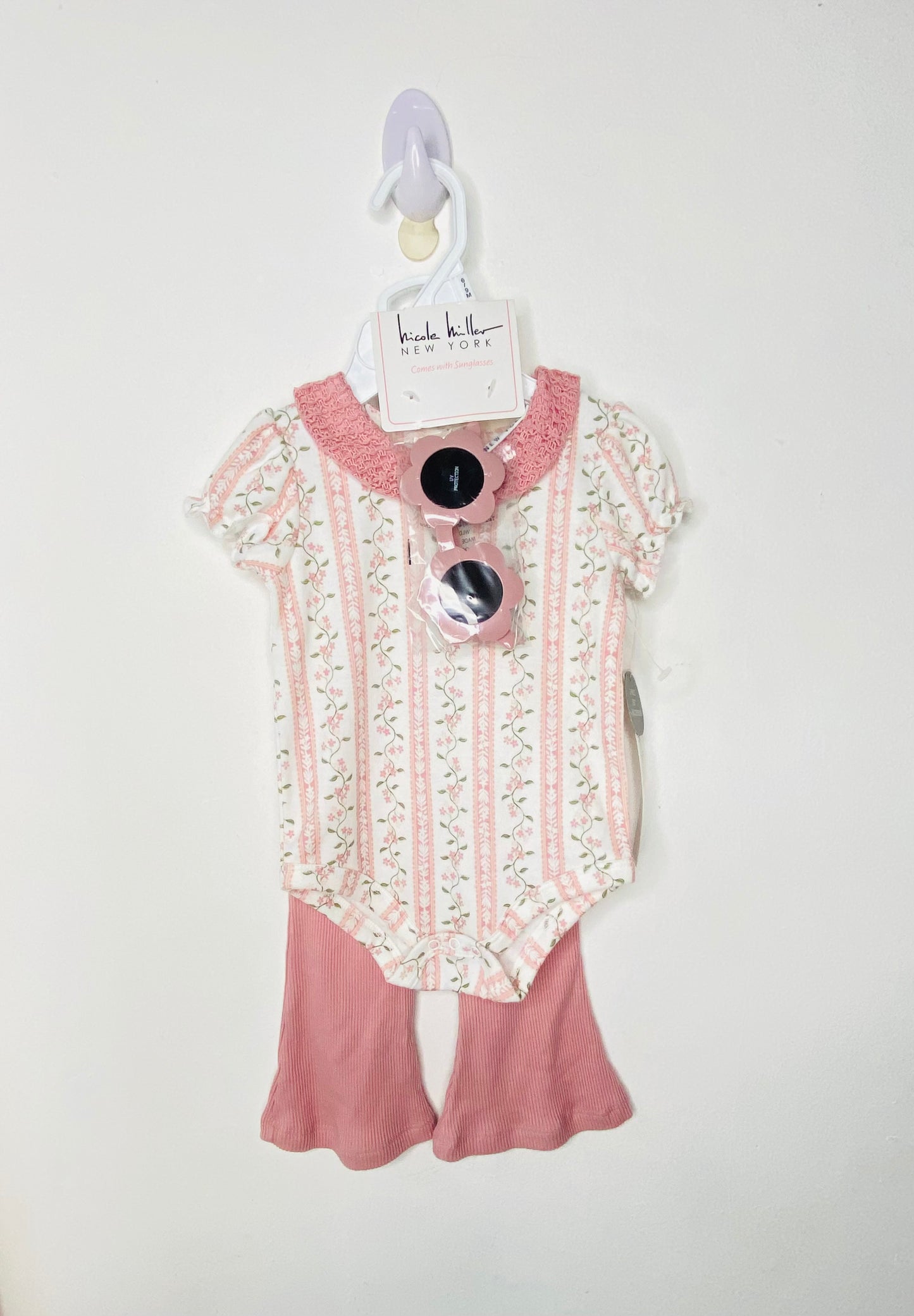 Set 3 piezas mameluco pantalon lentes bebe niña nicole miler