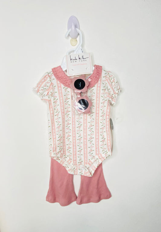 Set 3 piezas mameluco pantalon lentes bebe niña nicole miler