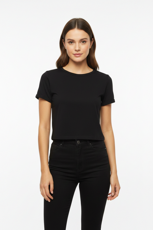 Camisa dama crop top basic algodón camiseta negra  CTD1154-10 395280 promo 4x1000
