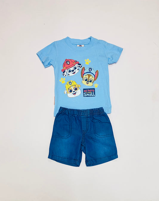 Set conjunto 2 piezas bebe niño camisa azul cielo short azul oscuro Paw Patrol N9-PW-115B