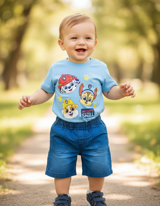Set conjunto 2 piezas bebe niño camisa azul cielo short azul oscuro Paw Patrol N9-PW-115B promo 2x1000