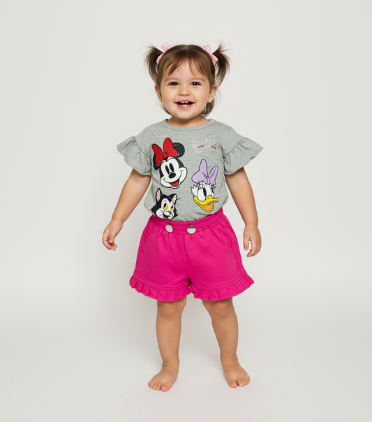 Set conjunto 2 piezas camisa gris short rosado Minnie bebe niña Disney D9-MI-1316B promo 2x1000