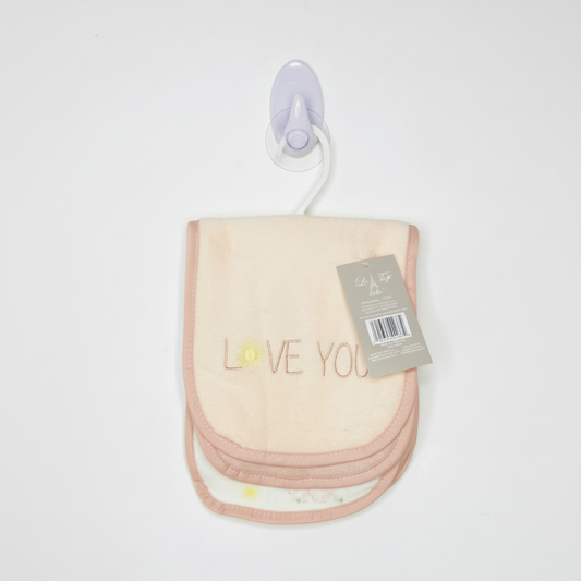 Set 3 toallas salivera bebe niña Love you Le top