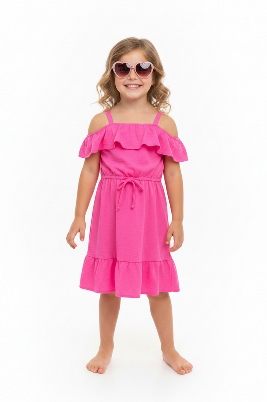 Vestido rosado niña con lentes