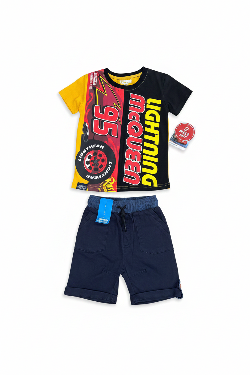 Set 2 piezas rayo McQueen cars camisa amarilla short azul niño A9-C3-204N promo 3x1000