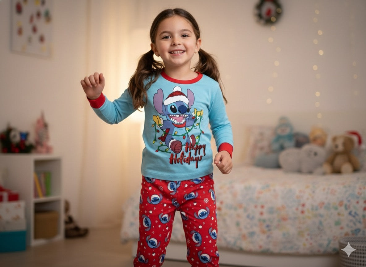 Pijama niña azul celeste roja navidad navideño Stitch D3-STI-100D 590490