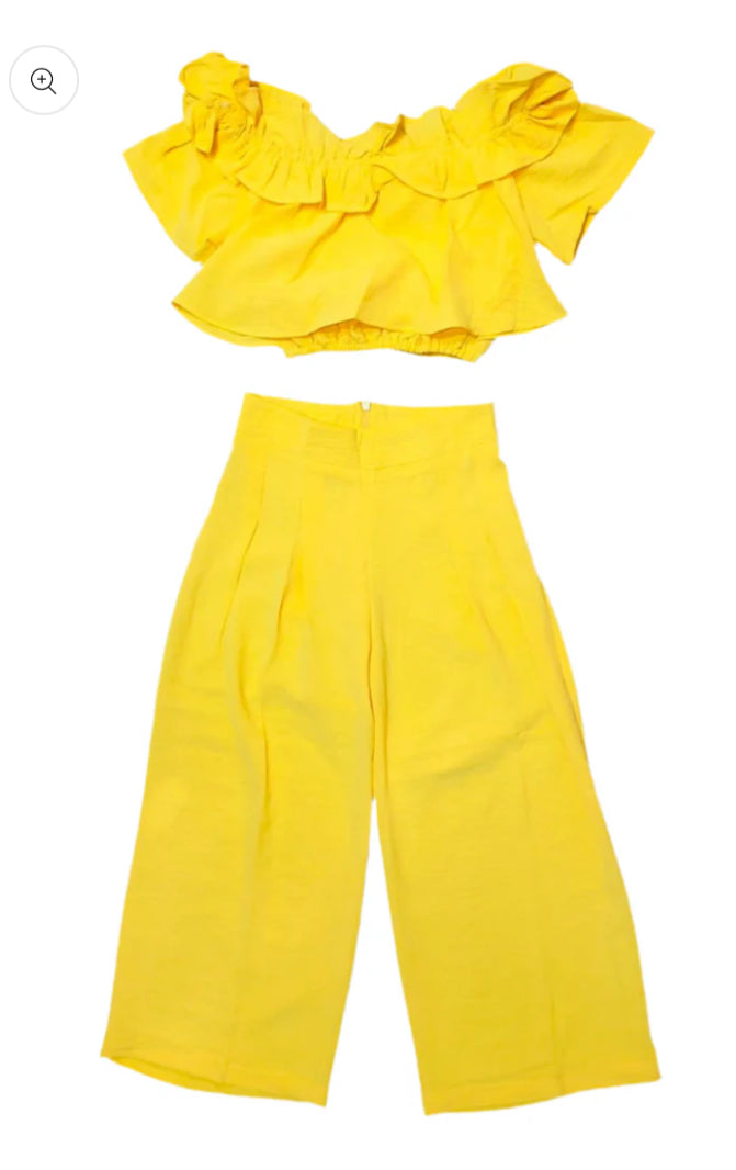 Set 2 piezas amarillo niña pantalón camisa Chic mi CSG1208-5