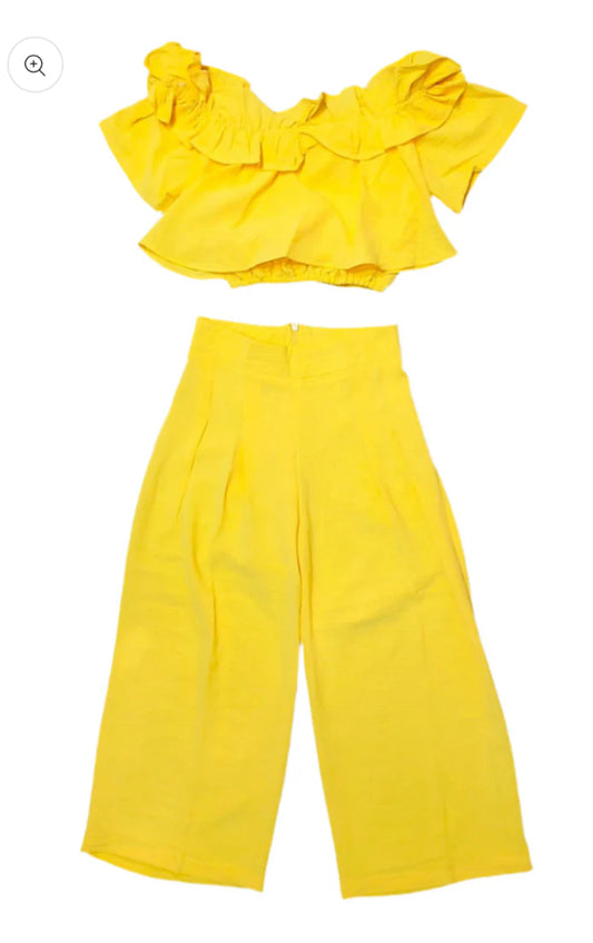Set 2 piezas amarillo niña pantalón camisa Chic mi CSG1208-5
