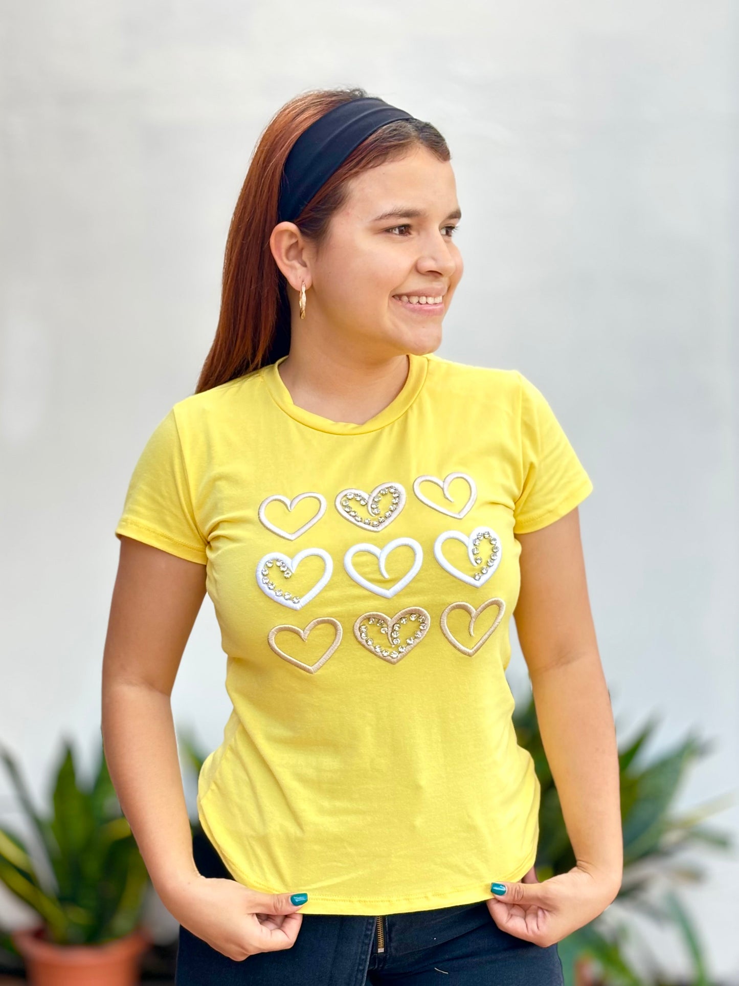Camisa corazones bordados amarillo  S-XL Intrigue IN1-2213 425350
