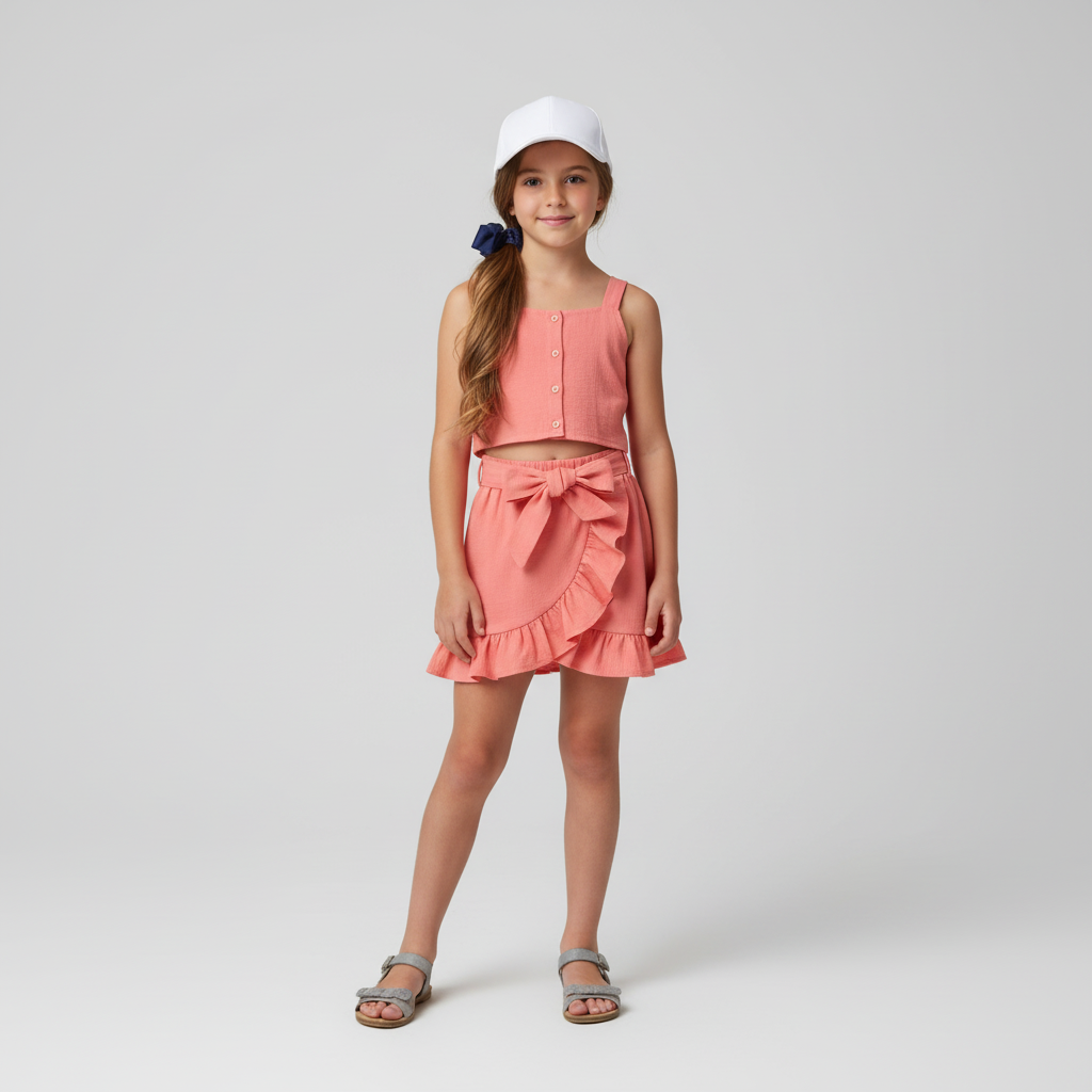Conjunto set de dos piezas para niña falda y camisa salmón CSG1117-15 590490