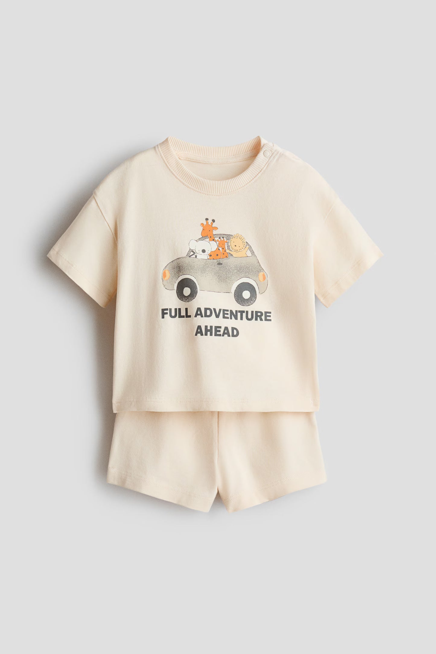 Set conjunto 2 piezas camisa beige short beige bebe niño H&M 1314916001007 safari