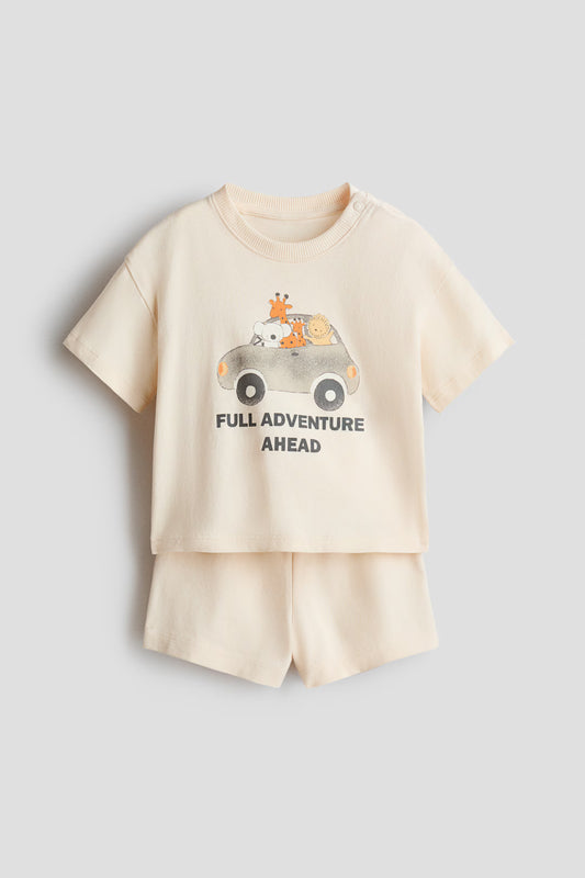 Set conjunto 2 piezas camisa beige short beige bebe niño H&M 1314916001007 safari