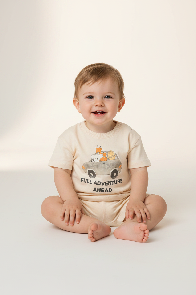 Set conjunto 2 piezas camisa beige short beige bebe niño H&M 1314916001007 safari