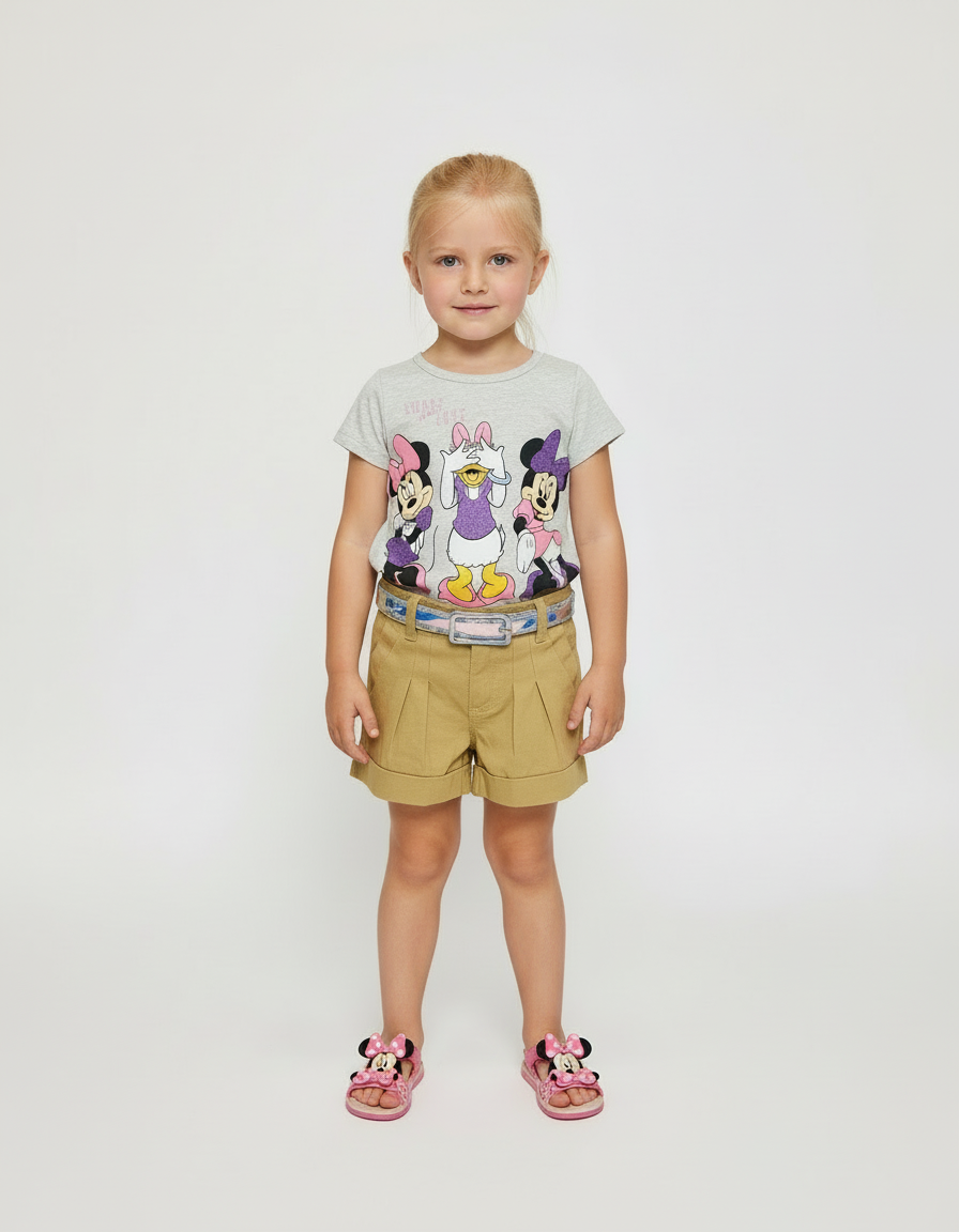 Set conjunto 2 piezas bebe niña minnie camisa gris short beige D9-MI-1266B promo 2x1000