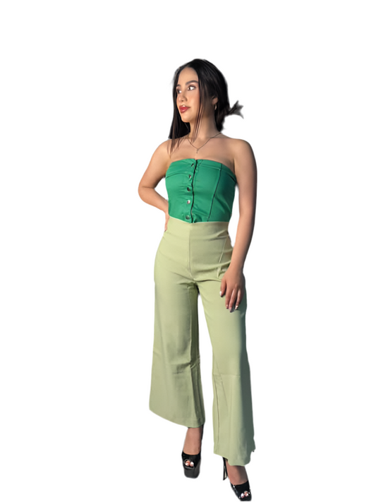 Pantalon formal dama Palazo flare pantaloneta verde IN3-2326 590490
