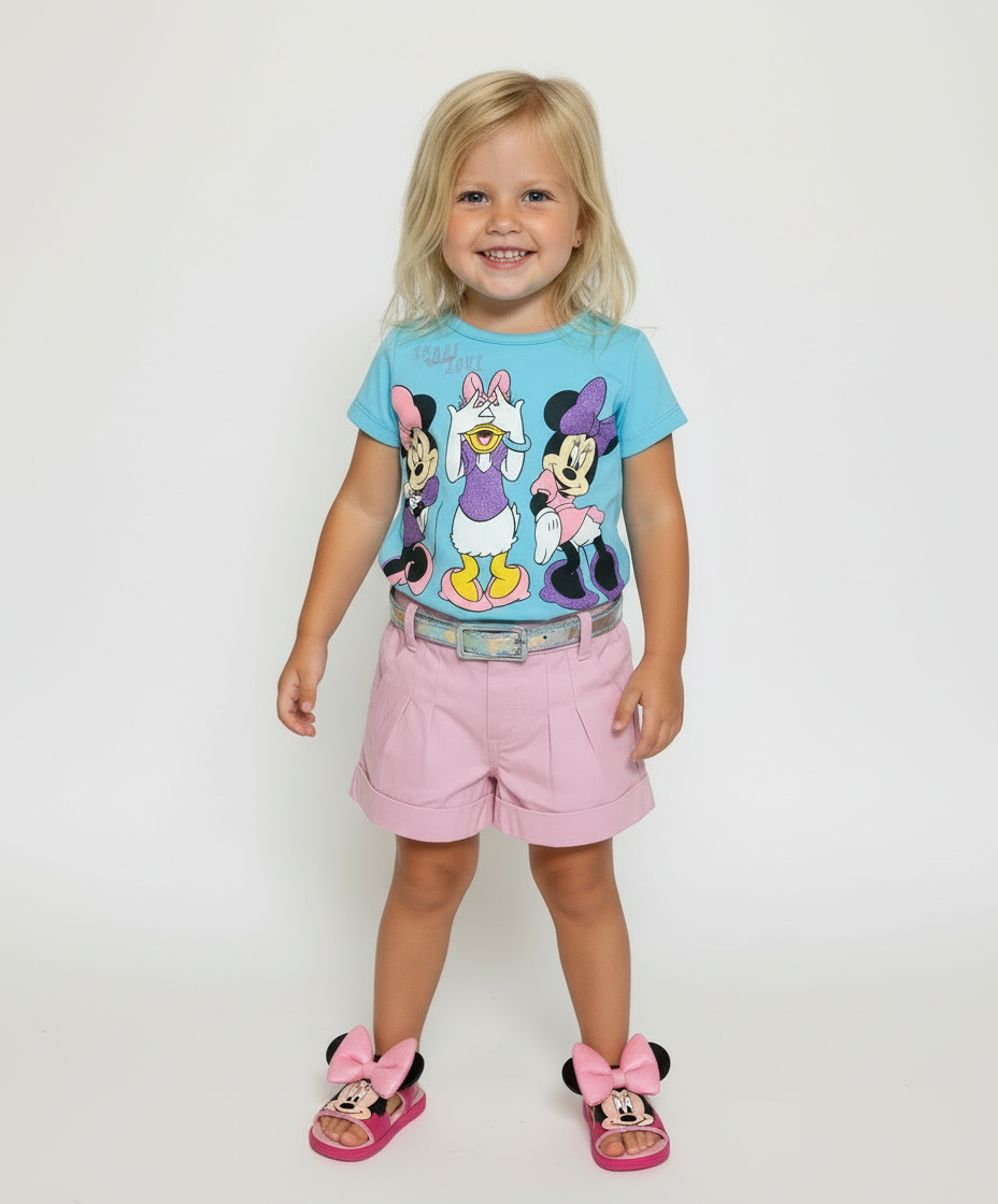Set conjunto 2 piezas bebe niña minnie camisa azul short rosado D9-MI-1266B promo 2x1000