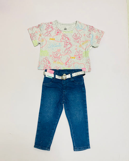Set conjunto 2 piezas niña Minnie camisa gris pantalón azul oscuro D9-MI-1324B