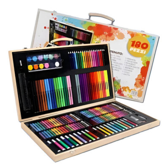 Set de arte caja de madera 180 piezas varios colores
