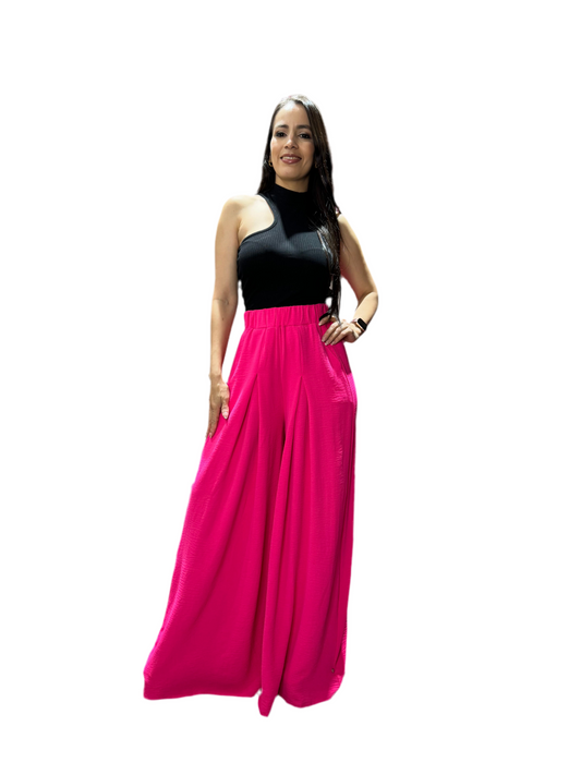 Pantalon ancho wide leg para mujer CPD1068-63 590395 Fucsia
