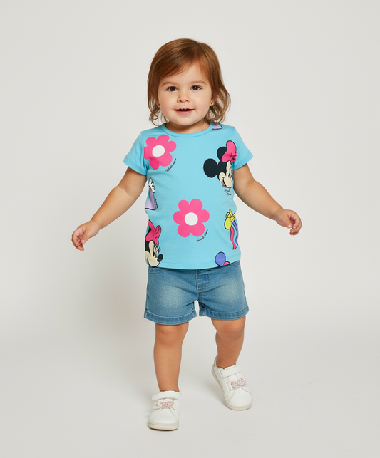 Set conjunto 2 piezas camisa azul cielo short azul claro Minnie bebe niña Disney D9-MI-1396B promo 2x1000