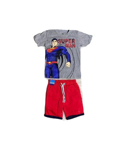 Set 2 piezas short camisa gris superman niño