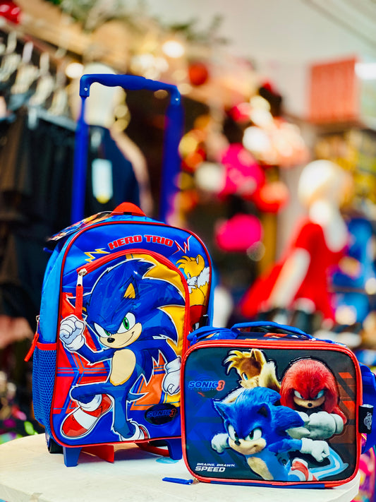 Mochila Sonic con ruedas “14” pulgadas, incluye lonchera