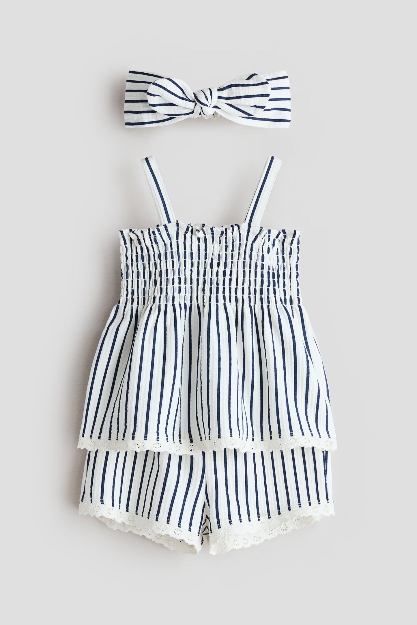 Set 3 piezas camisa short bincha blanco azul oscuro niña H&M 1339451002