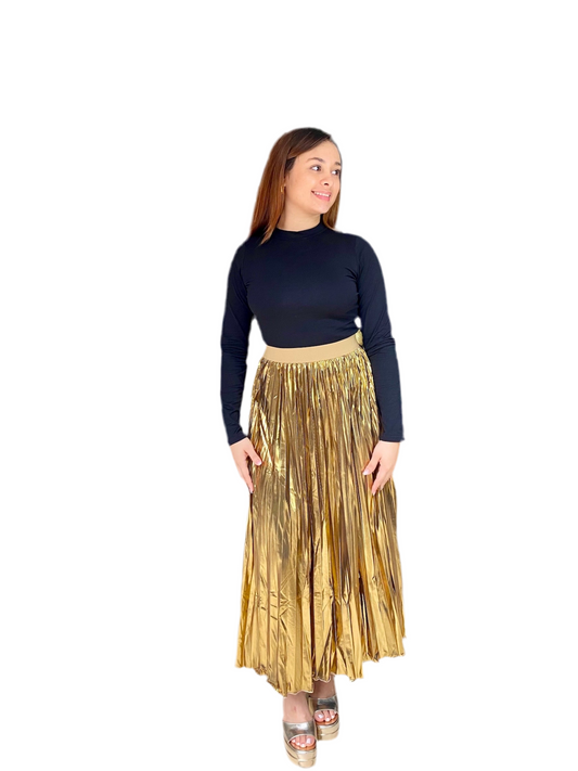 Falda dama Larga Plizada Dorada 890690