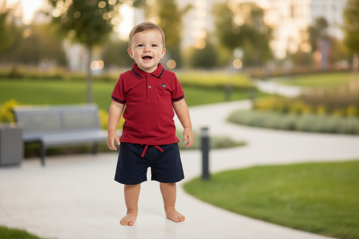 Set 2 piezas bebe niño quimby  34268-191763 camisa polo roja short azul