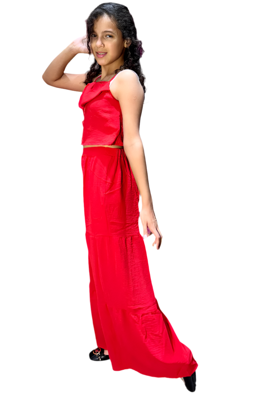 Set 2 piezas rojo niña pantalón camisa Chic mi CSG1208-2