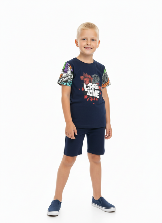 Pijama azul oscuro short azul Hotwheels niño Disney HW-91372