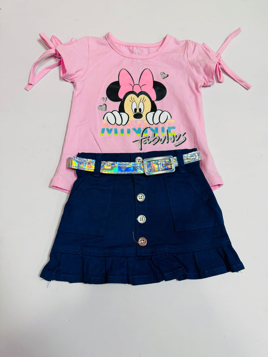 Set conjunto 2 piezas camisa rosada short azul oscuro Minnie niña D9-MI-1268B
