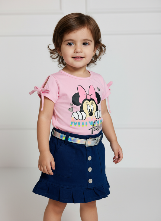 Set conjunto 2 piezas camisa rosada short azul oscuro Minnie bebe niña D9-MI-1268B promo 2x1000