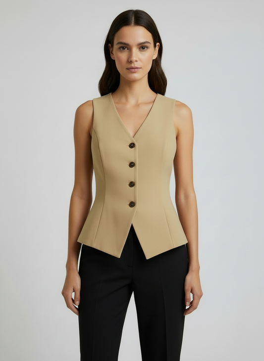 Camisa chaleco blazer caqui beige dama mujer
