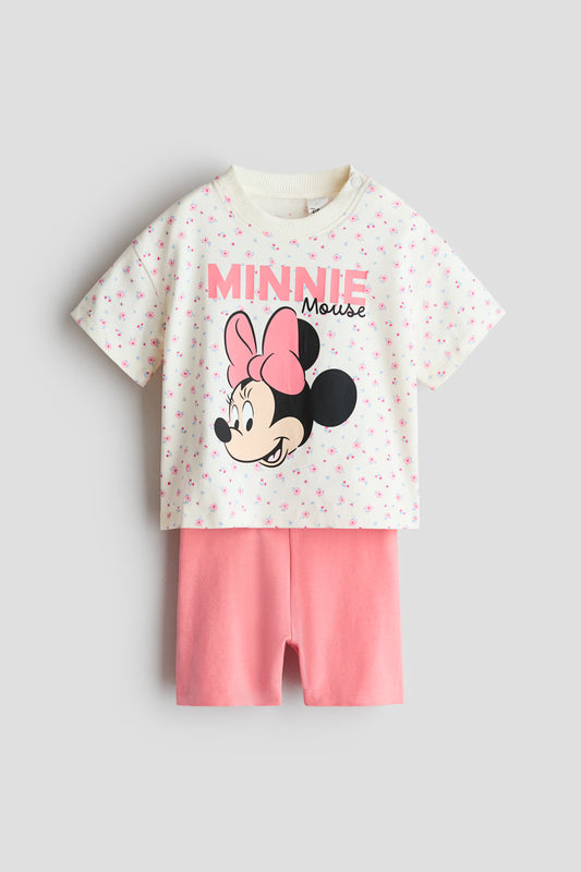 Set conjunto 2 piezas camisa beige short rosado Minnie niña H&M 1320121004