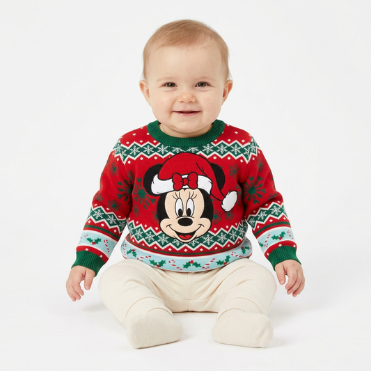Sueter navideño bebe niña minnie D1-MI-1335B rojo verde