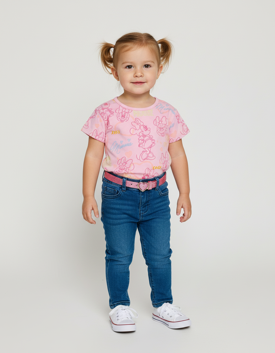 Set conjunto 2 piezas bebe niña Minnie camisa rosada pantalón jeans azul oscuro D9-MI-1324B promo 2x1000